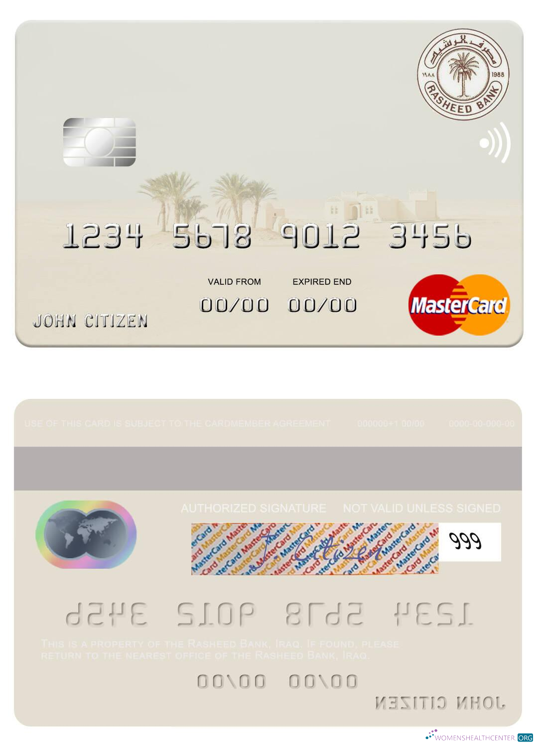 Download Iraq Rasheed Bank mastercard Photoshop template